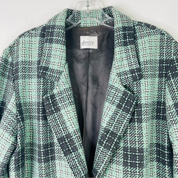 Vintage mint green grey plaid wool preppy button boyfriend blazer medium - Picture 2 of 6